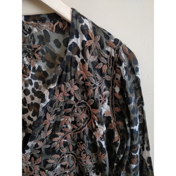 Raj Brown Animal Print Embroidered Boho Dress S - Picture 2 of 9
